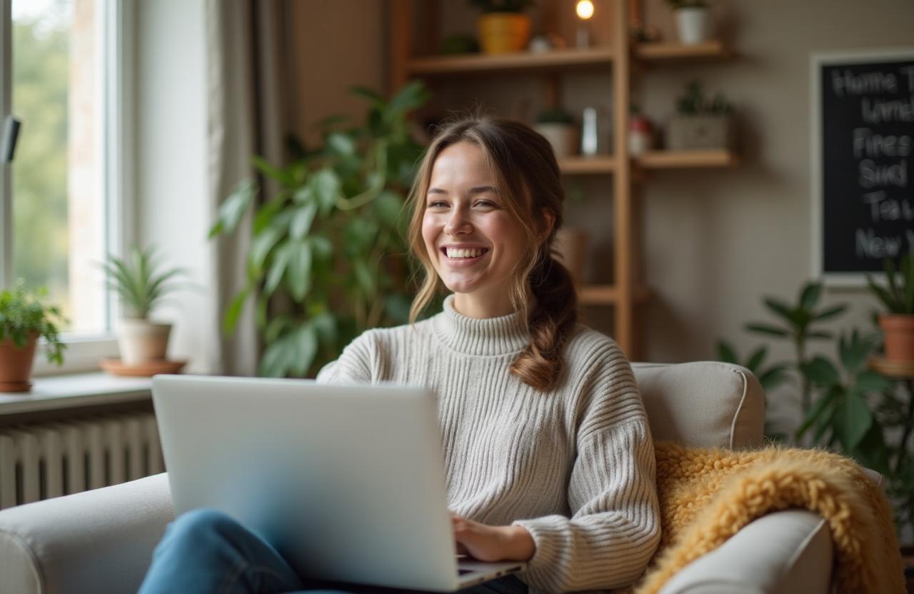 Nöjd egenanställd som trivs med sitt arbete